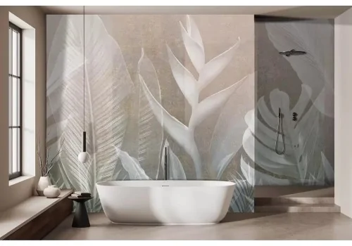 Carta da parati foglie tropicali stilizzate 2