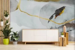 Decora con carta da parati astratta per soggiorno