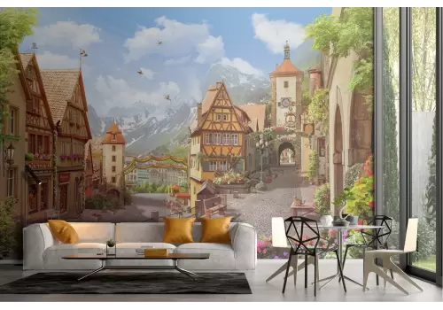 Carta da Parati illustrazione città medievale