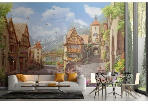 Carta da Parati illustrazione città medievale