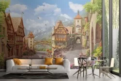 Carta da Parati illustrazione città medievale