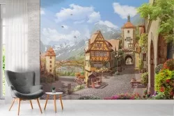 Carta da Parati illustrazione città medievale