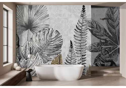 Carta da parati foglie tropicali stilizzate 2