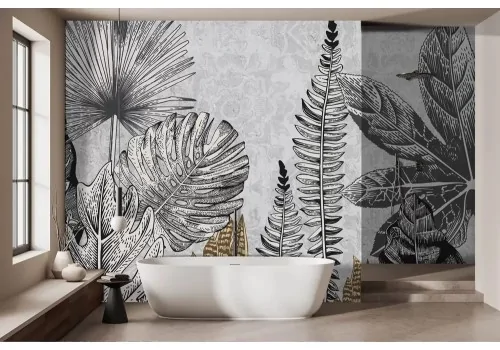 Carta da parati foglie tropicali stilizzate 2