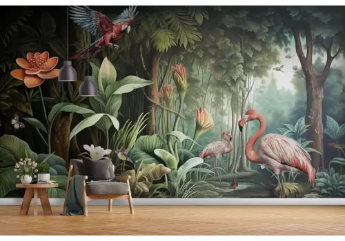 Carta da parati giungla tropicale con animali