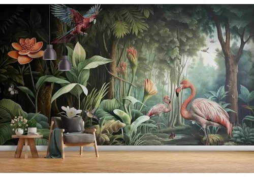 Carta da parati giungla tropicale con animali