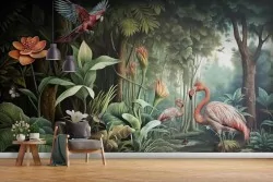 Carta da parati giungla tropicale con animali