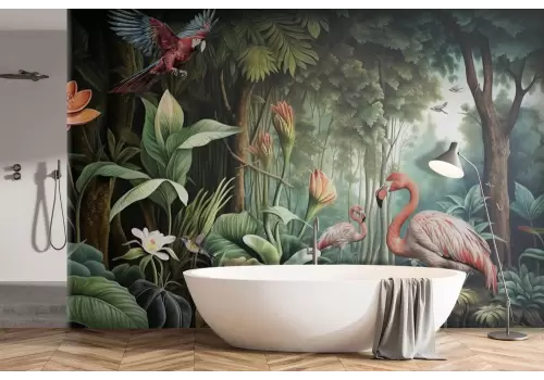 Carta da parati giungla tropicale con animali 2