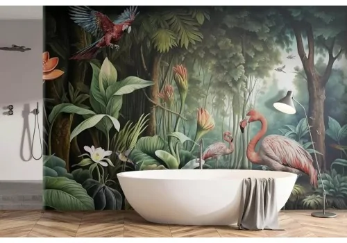 Carta da parati giungla tropicale con animali 2