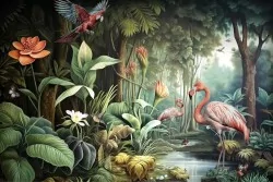 Design tropicale con fiori e animali
