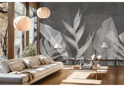 Carta da parati foglie tropicali stilizzate monocromatiche