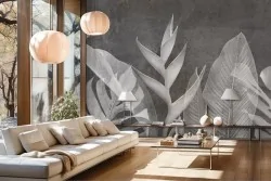 Carta da parati foglie tropicali stilizzate monocromatiche