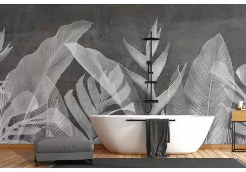 Carta da parati foglie tropicali stilizzate monocromatiche 2