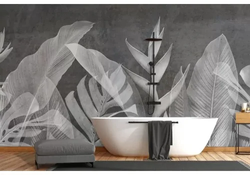 Carta da parati foglie tropicali stilizzate monocromatiche 2