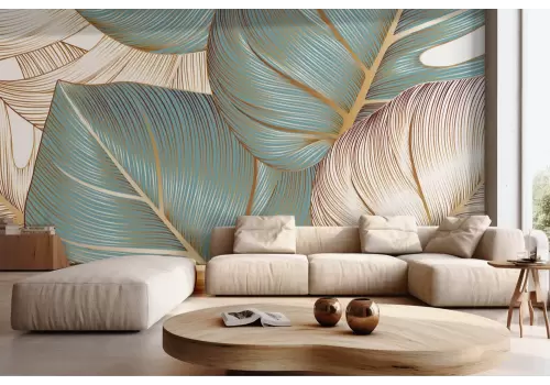 Carta da parati foglie tropicali dorate