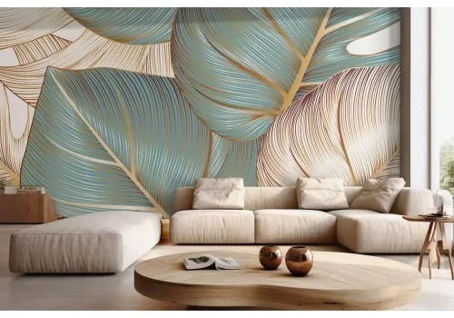 Carta da parati foglie tropicali dorate