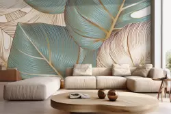 Carta da parati foglie tropicali dorate