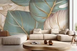 Carta da parati foglie tropicali dorate