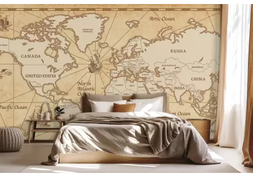 Carta da parati mappamondo con navi e animali del mare