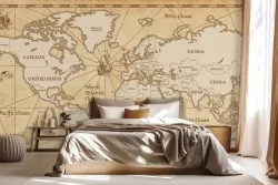 Carta da parati mappamondo con navi e animali del mare