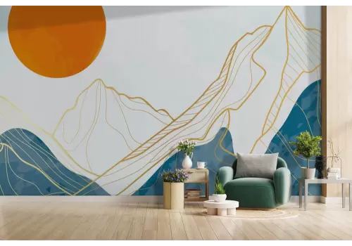 Carta da parati montagne astratte con dettagli oro