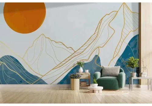 Carta da parati montagne con dettagli oro