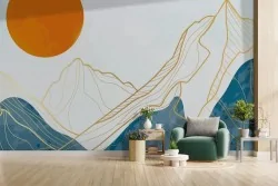 Carta da parati montagne astratte con dettagli oro