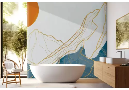 Carta da parati montagne astratte con dettagli oro 2