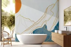 Carta da parati montagne dorate: design astratto