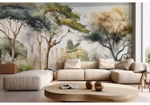 Carta da parati savana con animali acquerello