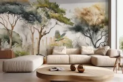 Carta da parati savana con animali acquerello