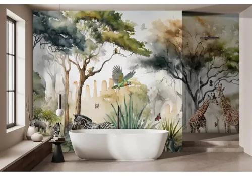 Carta da parati savana con animali acquerello 2