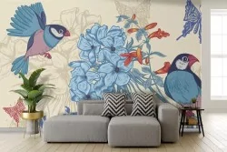 Carta da parati floreale con uccelli