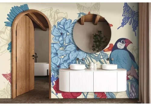 Carta da parati floreale con uccelli 2