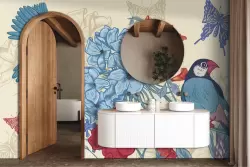 Atmosfera vivace con fiori e uccelli