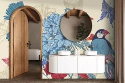 Atmosfera vivace con fiori e uccelli