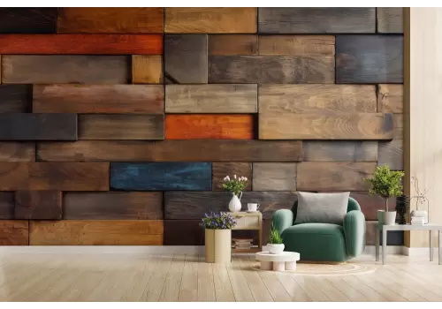 Carta da parati mosaico tasselli in legno 3d