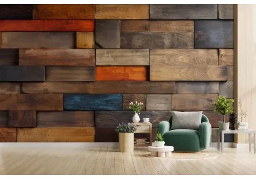 Carta da parati mosaico legno 3D