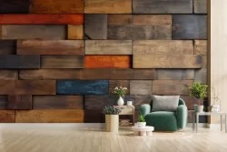 Carta da parati mosaico tasselli in legno 3d