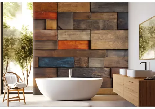 Carta da parati mosaico tasselli in legno 3d 2