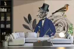 Carta parati design eclettico con tigre elegante