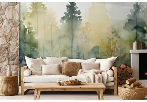 Carta da parati foresta verde acquerello