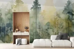 Carta da parati bosco acquerello per un effetto naturale e rilassante
