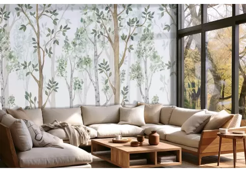 Carta da parati foresta stilizzata colori pastello