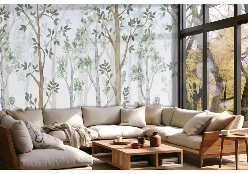 Carta da parati foresta pastello stilizzata