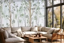 Carta da parati foresta stilizzata colori pastello