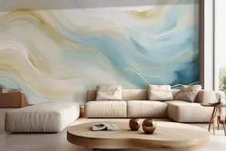 Carta da parati astratta onde blu acquerello