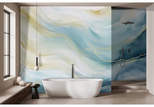 Carta da parati astratta onde blu acquerello 2