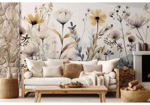 Carta da parati fiori di campo vintage acquerello