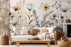 Carta da parati fiori di campo vintage acquerello